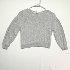 Gap Kids Girls Gray Speckled Crewneck Puff Sleeves Sweater Pullover Size S 6-7